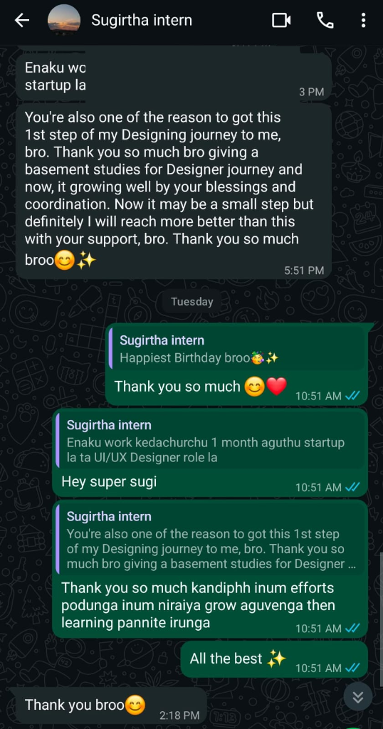 Sugirtha UI/UX Placement Success
